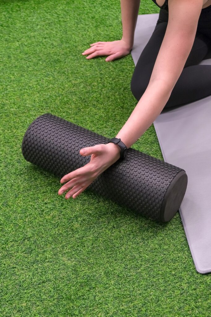 Myofascial release massage Fitness,fit,Girl engaged in stretching fascia fitness gym. MFR,Wellness,